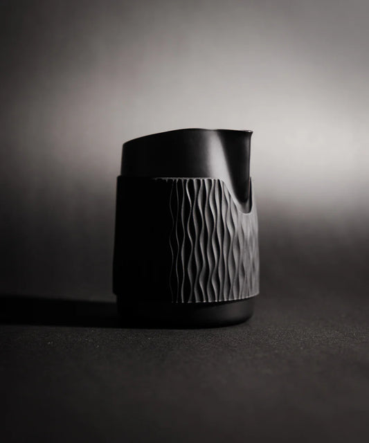 15OZ SLOW POUR SUPPLY® X WPM Monochrome Handleless Latte Art Pitcher with Soft Touch Silicone Wrap -Midnight Black