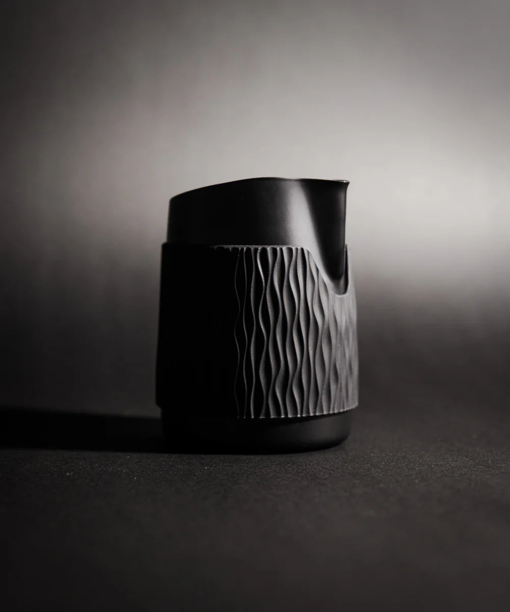 Midnight Black- 15OZ SLOW POUR SUPPLY® X WPM Monochrome Handleless Latte Art Pitcher with Soft Touch Silicone Wrap