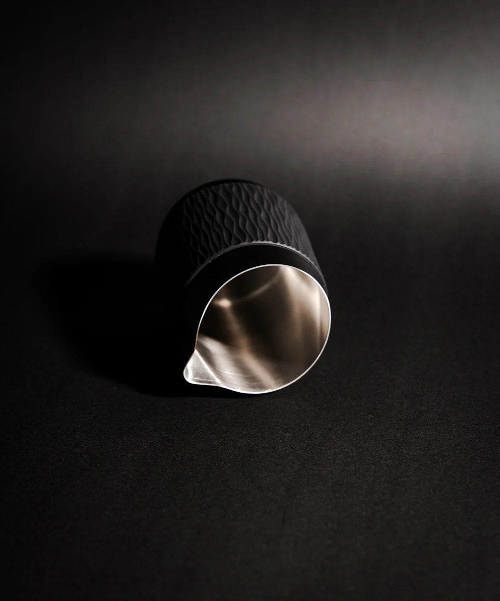 Midnight Black- 15OZ SLOW POUR SUPPLY® X WPM Monochrome Handleless Latte Art Pitcher with Soft Touch Silicone Wrap